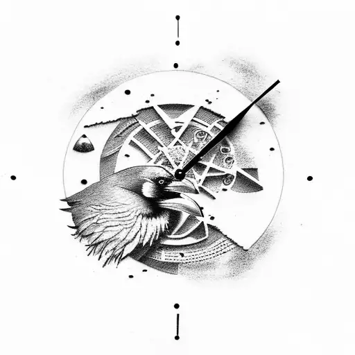 raven with sand clock tattoo design idea