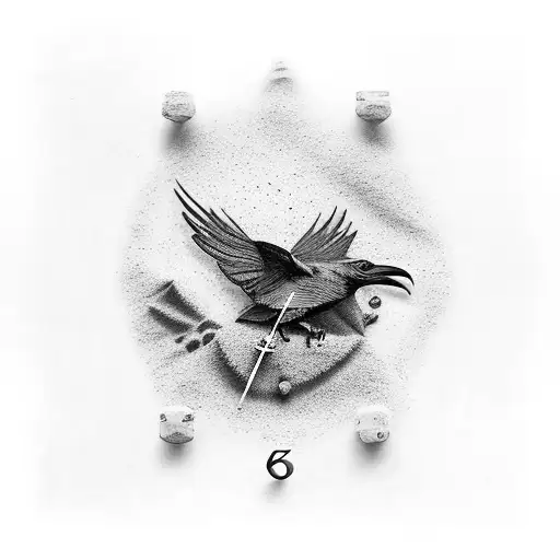 raven with sand clock tattoo design idea