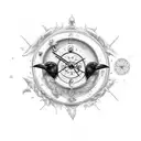 raven with sand clock tattoo design idea