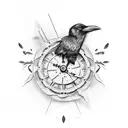 raven with sand clock tattoo design idea