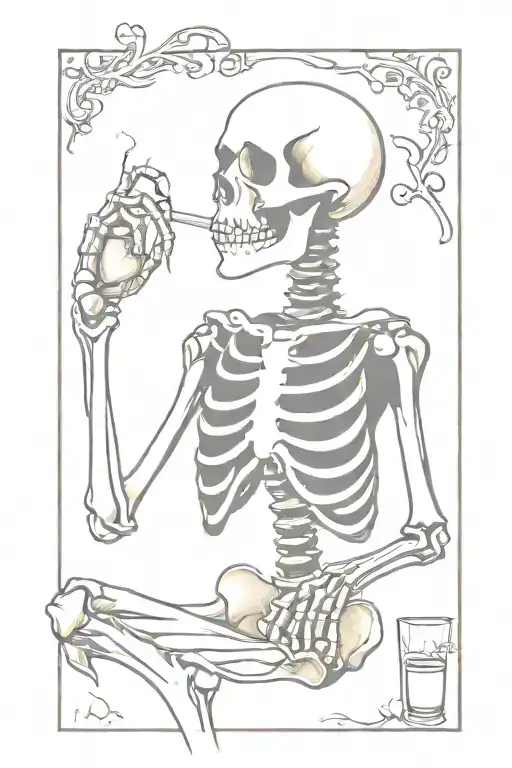 a skeleton drinking PBR and smoking cigarettes tattoo design idea