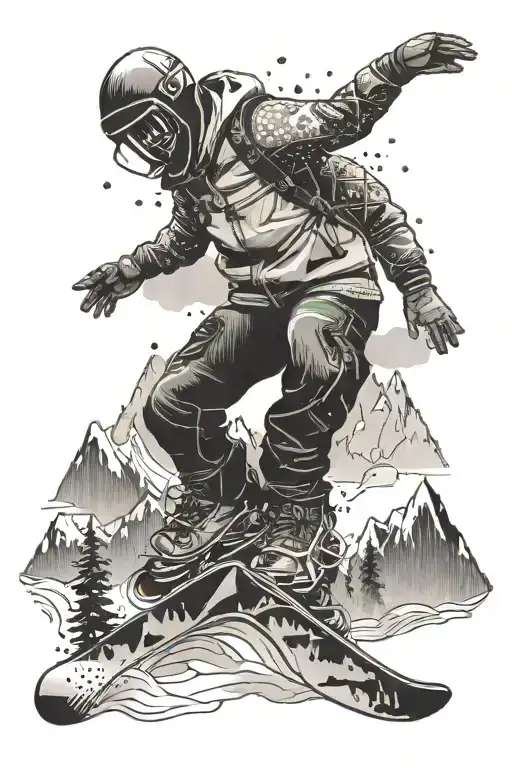 snowboarding and the winter mountains  tattoo design idea