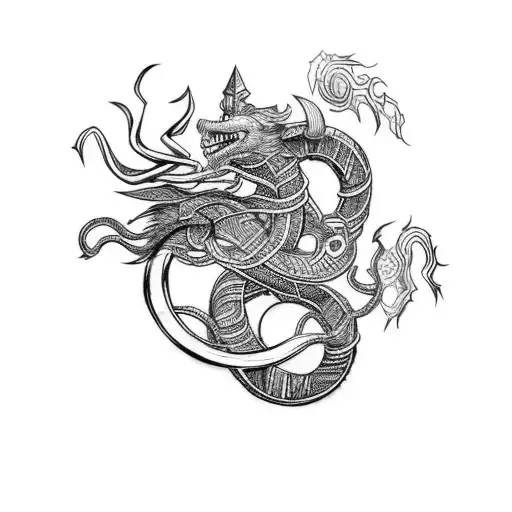 loki, jormungandr, hel and fenrir bringing the apocalypse in the same tattoo  tattoo design idea