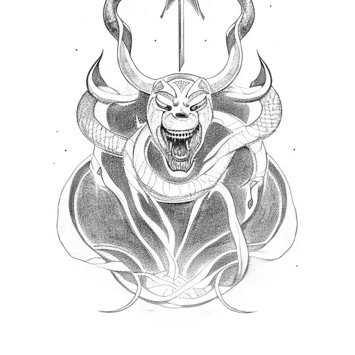 loki, jormungandr, hel and fenrir bringing the apocalypse  tattoo design idea