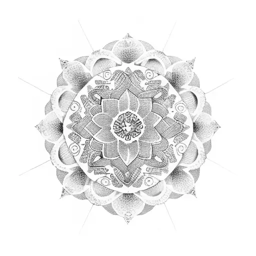 A dotwork mandala infused with elements inspired by Barcelona's vibrant nightlife tattoo design idea