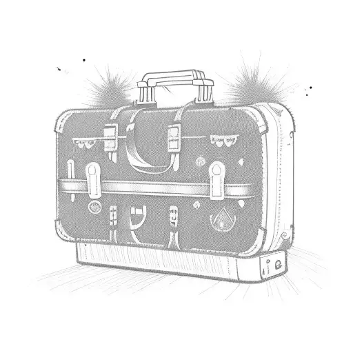 The iconic Barcelona chair merged with a vintage suitcase, symbolizing the love for travel tattoo design idea