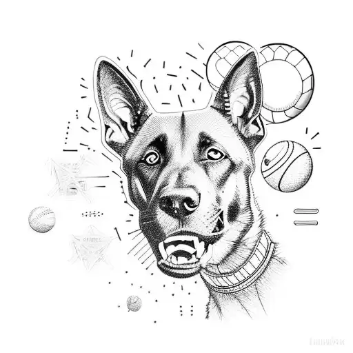 Belgian malinois with tennis ball tattoo design idea