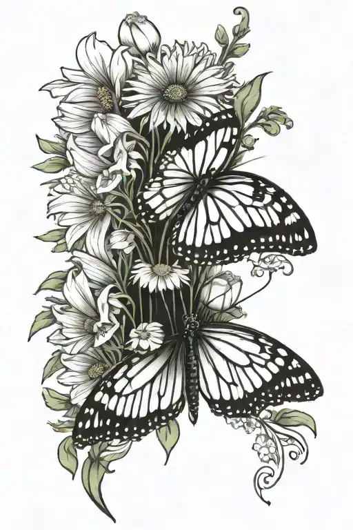Black and Grey "Vertical Spine Tattoo With Milkweed..." Tattoo Idea