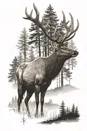 elk with a woods background tattoo design idea