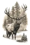 elk with a woods background tattoo design idea