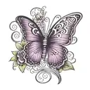 the name Trina in cursive with a purple butterfly  tattoo design idea