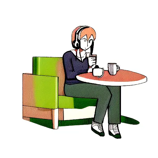 girl with headphones enjoying a cup of coffee in a serene anti-stress setting tattoo design idea