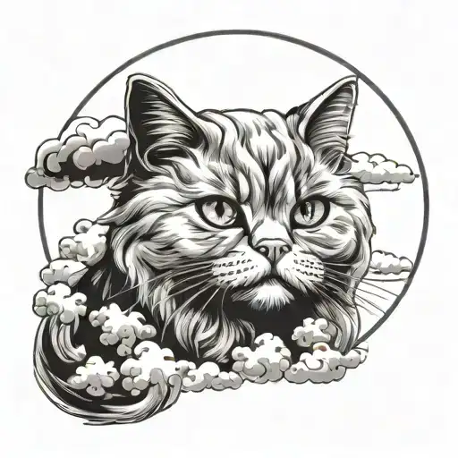 gray Persian cat boy in the clouds with a halo tattoo design idea