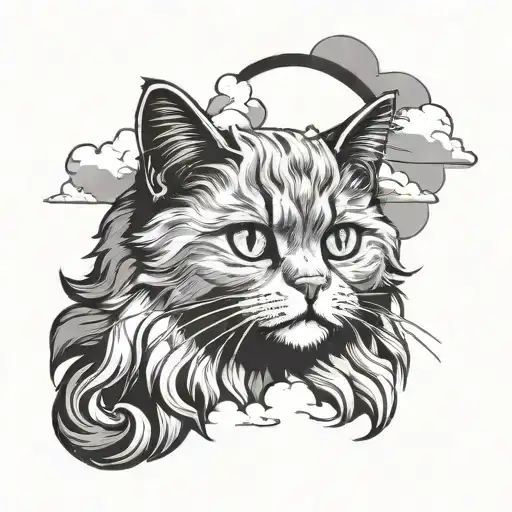 gray Persian cat boy in the clouds with a halo tattoo design idea