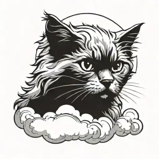 gray Persian cat boy in the clouds with a halo tattoo design idea