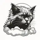 gray Persian cat boy in the clouds with a halo tattoo design idea