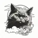 gray Persian cat boy in the clouds with a halo tattoo design idea