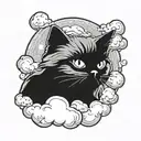 gray Persian cat boy in the clouds with a halo tattoo design idea