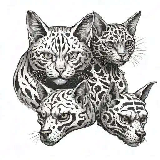 2 cat and 1 dog skeleton heads cerebus tattoo design idea
