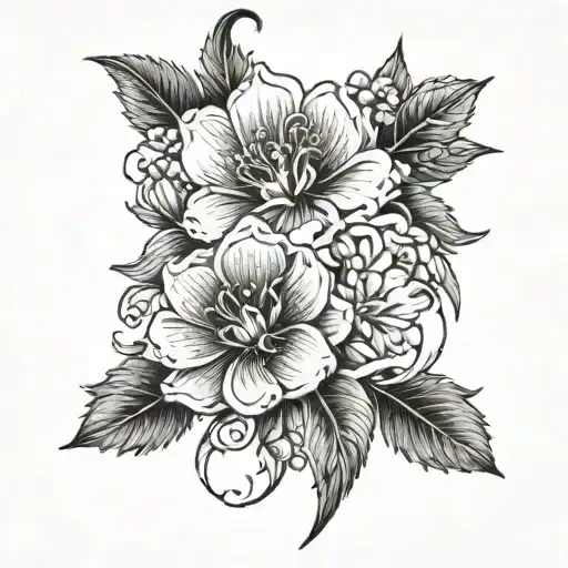 spine tattoo with march,June,September birth flower include “Let Them” fine lined and skinny all the way down the spine tattoo design idea