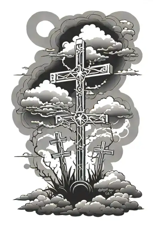 crosses and clouds surrounding tattoo design idea