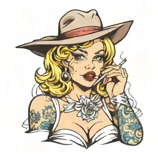 blonde pinup girl smoking cigarette tattoo design idea