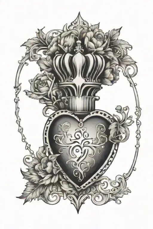 sacred heart ornate frame tattoo design idea