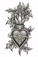 sacred heart ornate frame tattoo design idea
