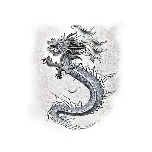 japanese dragon and samurai and cherry blossom tattoo design idea