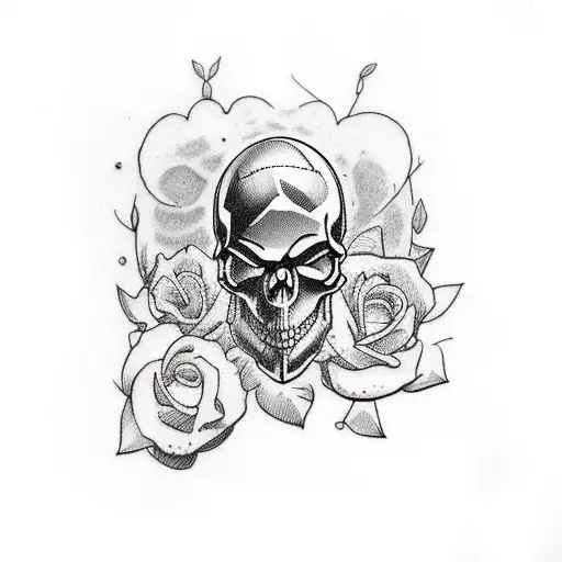 A tattoo featuring a skull with intricate blackwork details, incorporating elements from your favorite movies and series tattoo design idea