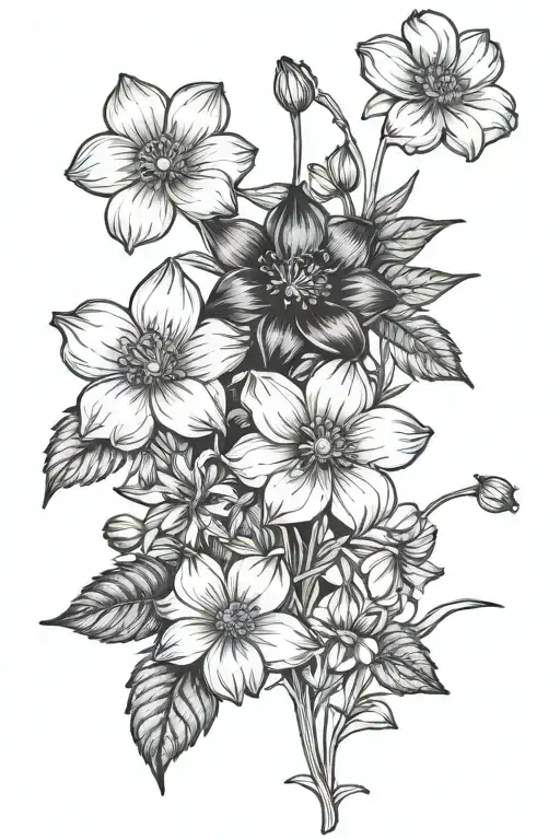 hawthorn violets cosmos marigold narcissus flower tattoo design idea