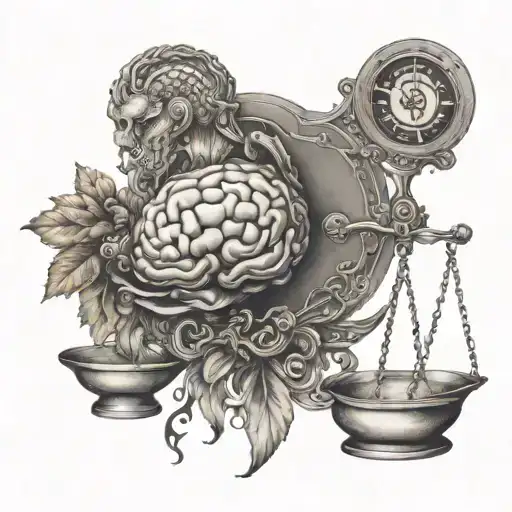 Weighing the heart and brain on the scales intertwined tattoo design idea