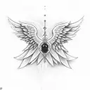 a Ruby gemstone with angel wings and a ribbon  tattoo design idea