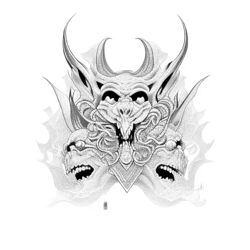 Oroboro and head with double faces tattoo design idea