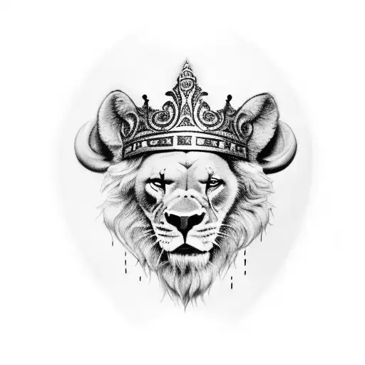 Rey León con corona estilo real tattoo design idea
