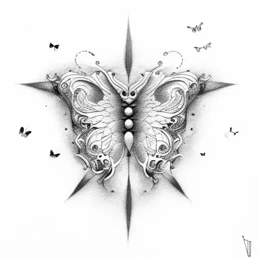 Butterfly and brain and fingerprint fusion tattoo design idea