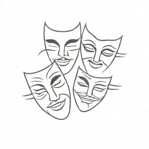 theatre masks with different emotions tattoo design idea
