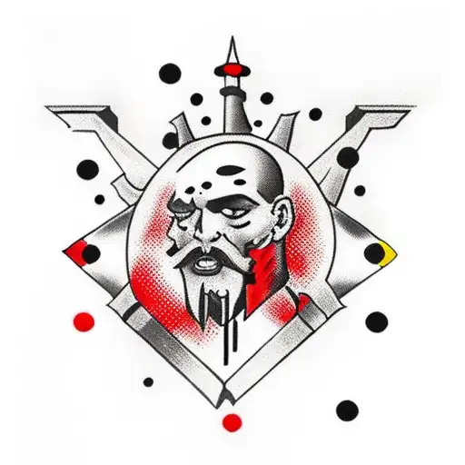 Ukrainian flag in black and red colors with red dots tattoo design idea