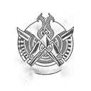 Ukrainian trident with flag in the style of trash polka tattoo design idea