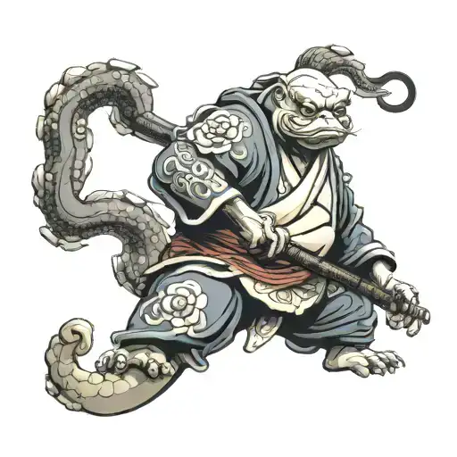 master oogway jing jang symbol standing from behinde tattoo design idea
