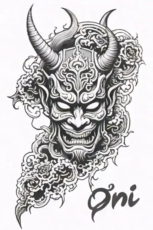 Oni mask split in half tattoo design idea