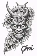 Oni mask split in half tattoo design idea
