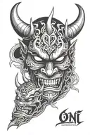 Oni mask split in half tattoo design idea