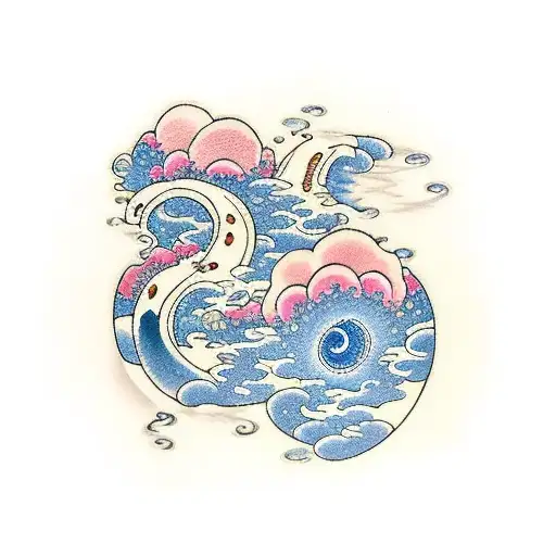 water clouds torii tattoo design idea