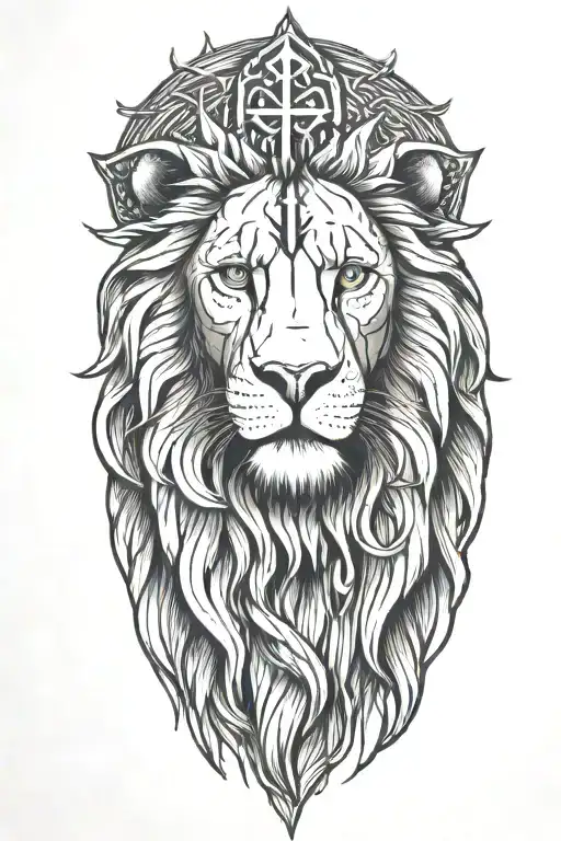 jesus cross lion head tattoo design idea