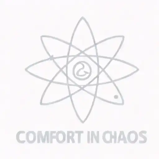 simple starlike Atom symbol with the phrase 'Comfort in Chaos' tattoo design idea