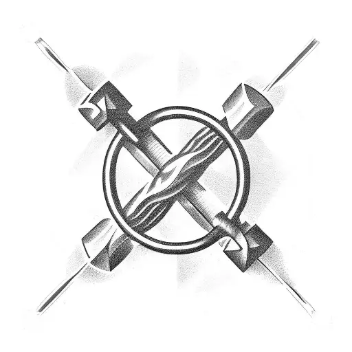 A cuestick and a barbell crossed over each other, symbolizing the client's love for both billiards and the gym tattoo design idea