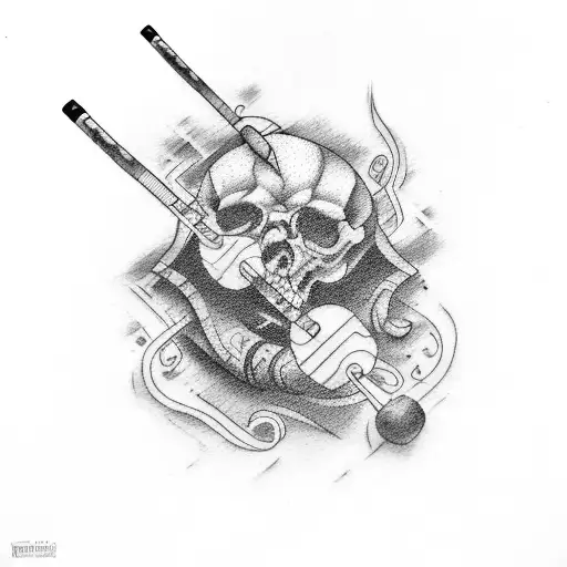 barbell and cue stick tattoo design idea