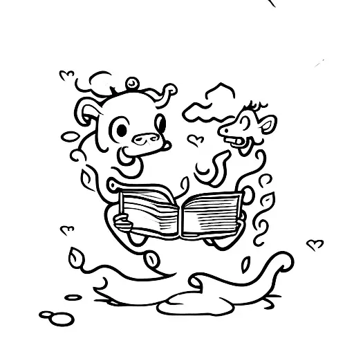 cow and dragon reading a book together tattoo design idea