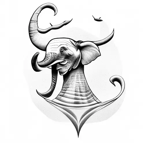 hooded crow and elephant tattoo design idea